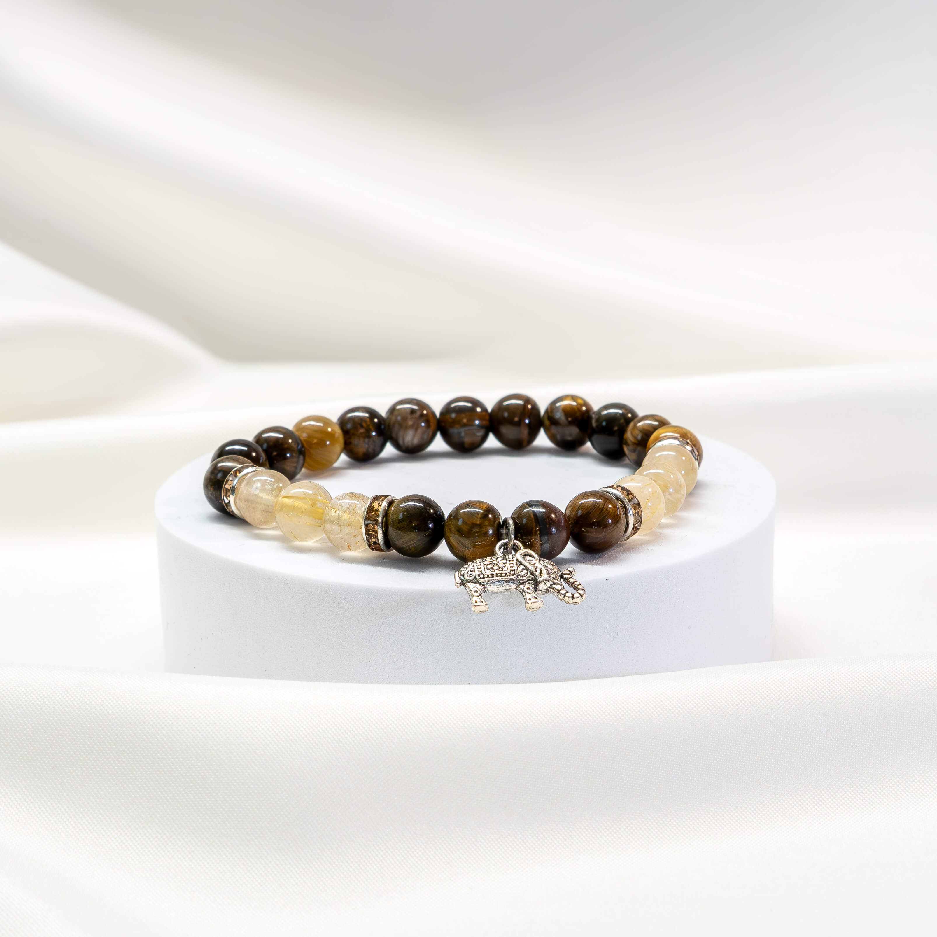 Armband Tigerauge/Rutilquarz mit Elefant - Image 3