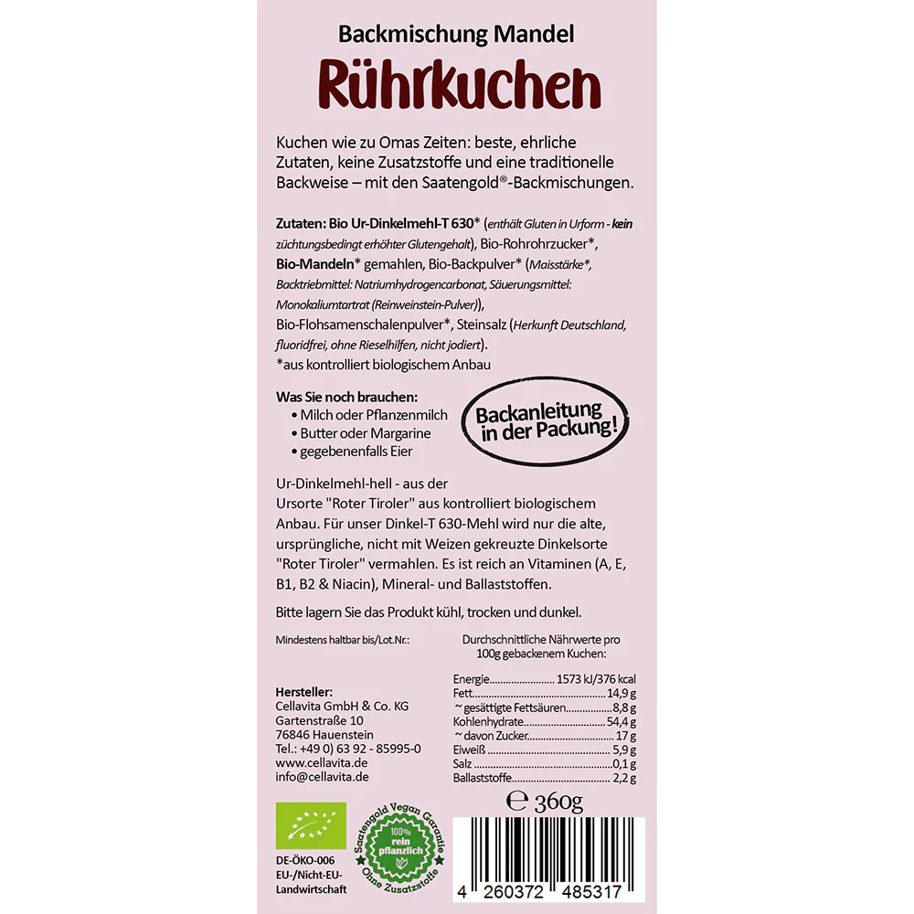 Bio Mandelkuchen Backmischung Ur-Dinkel hell - Image 3