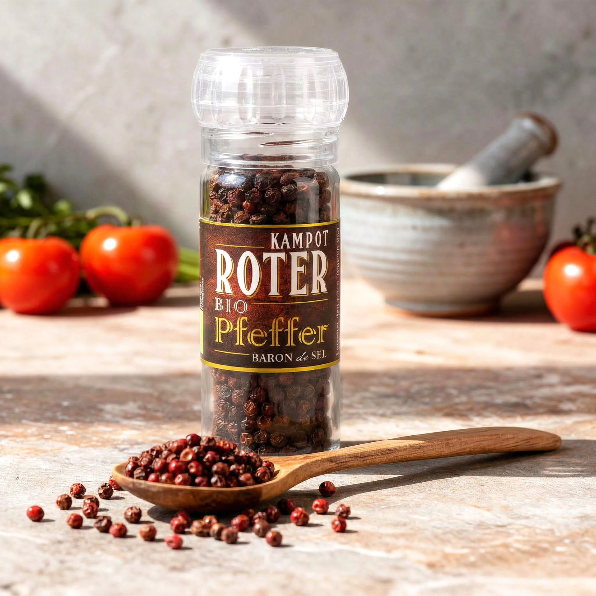 Bio Roter Kampot Pfeffer Keramikmühle (50g) - Image 2