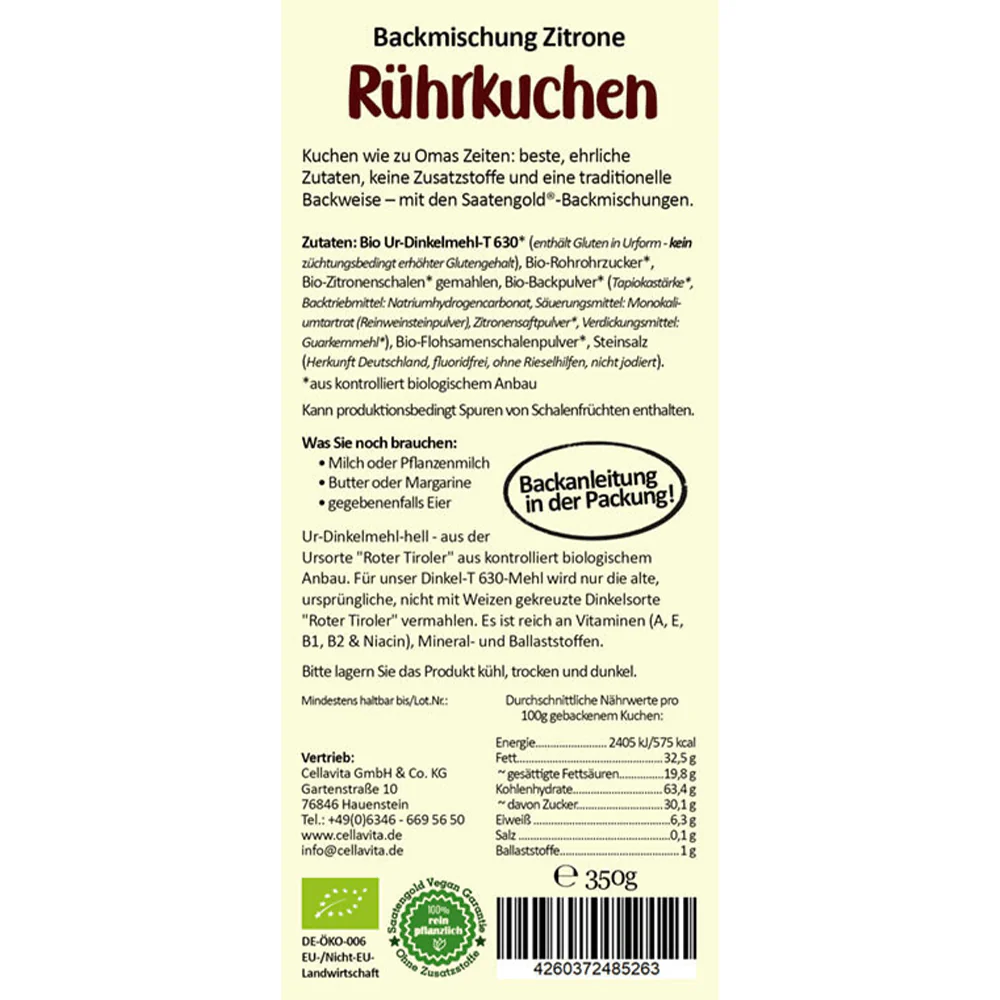 Bio Zitronenkuchen Backmischung Ur-Dinkel hell - Image 3