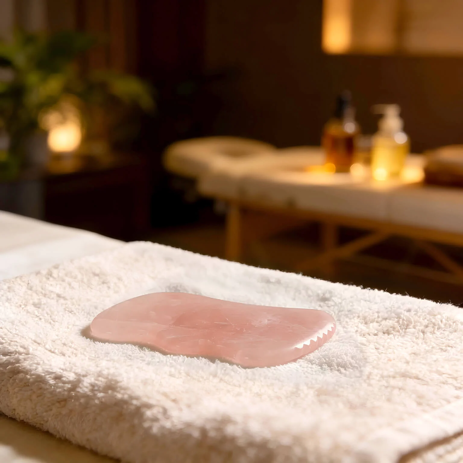 Gua sha Massagestein Rosenquarz wellig - Image 2