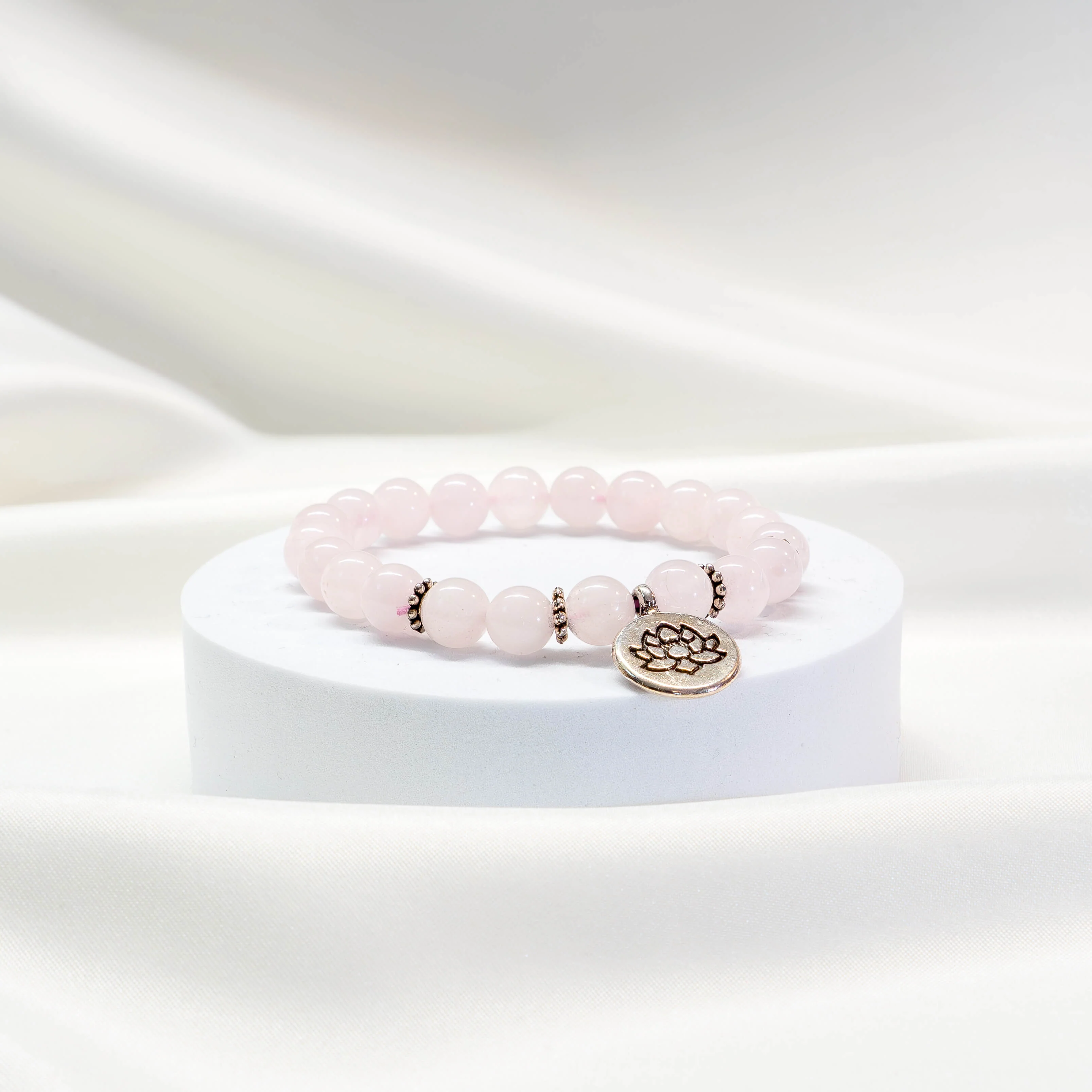 Mala Armband Rosenquarz mit Lotus - Image 3
